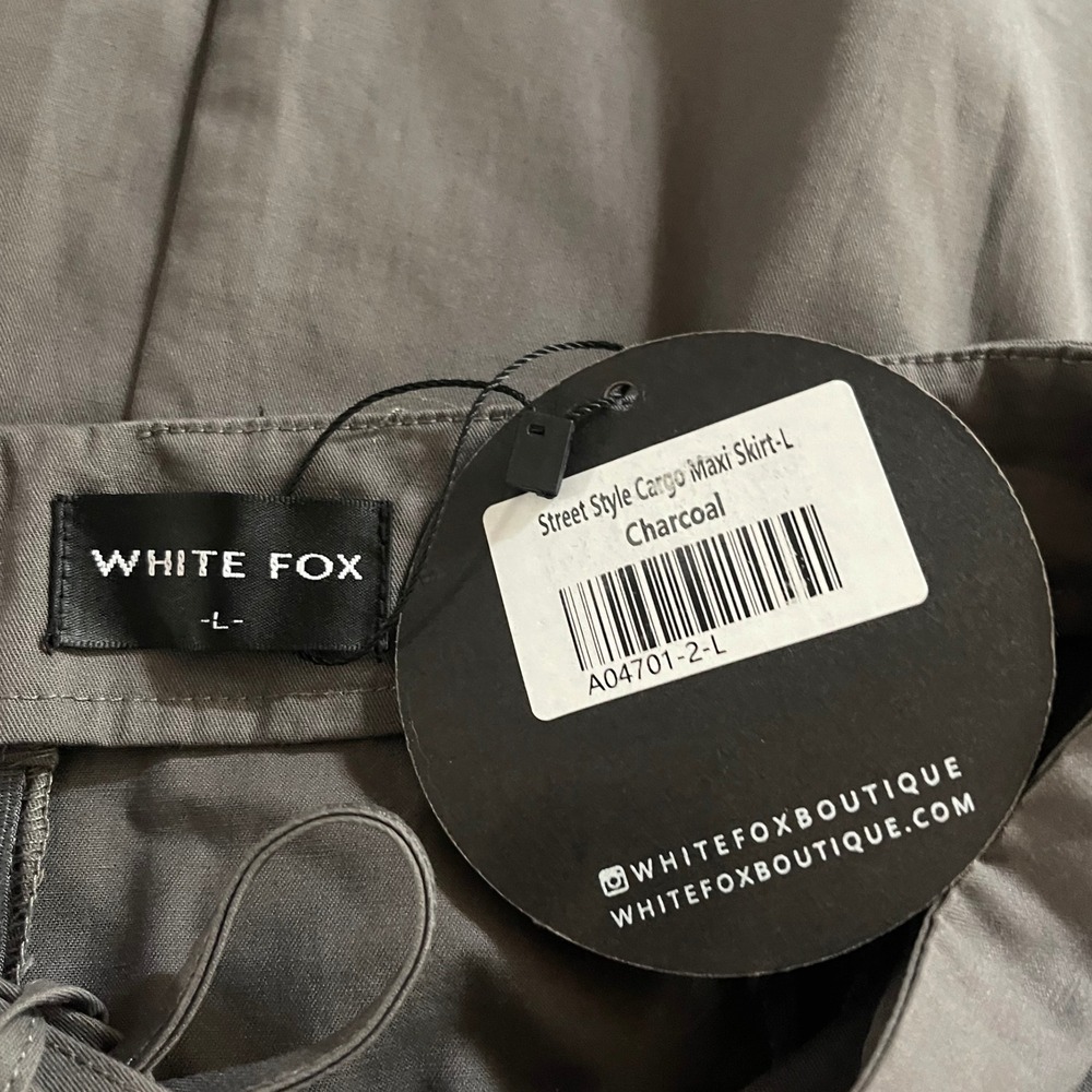 White Fox Street Style Maxi Cargo Skirt, Gray, relaxed, casual, edgy, tie waist - Picture 13 of 16